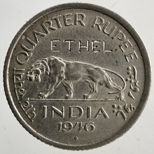 1946 Engraved India 1/4 Quarter Rupee Coin | Very High Grade