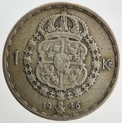 1946 Sweden 1 Krona Silver Coin | Fine Collectable Grade
