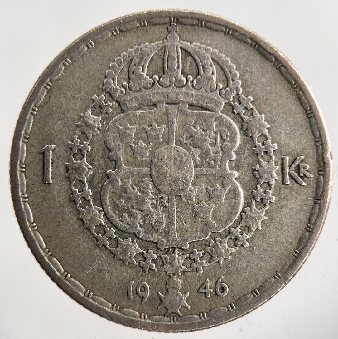 1946 Sweden 1 Krona Silver Coin | Fine Collectable Grade