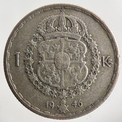 1946 Sweden 1 Krona Silver Coin | Fine Collectable Grade