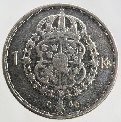 1946 Sweden 1 Krona Silver Coin | Fine Collectable Grade