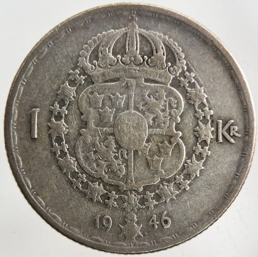1946 Sweden 1 Krona Silver Coin | Fine Collectable Grade