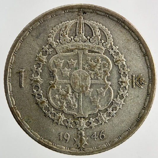 1946 Sweden 1 Krona Silver Coin | Fine Collectable Grade