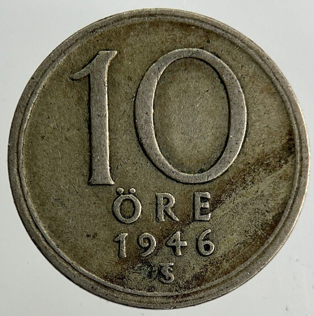 1946 Sweden 10 Ore Silver Coin | Fine Collectable Grade
