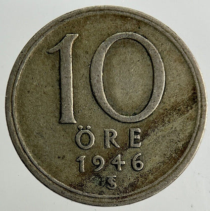 1946 Sweden 10 Ore Silver Coin | Fine Collectable Grade