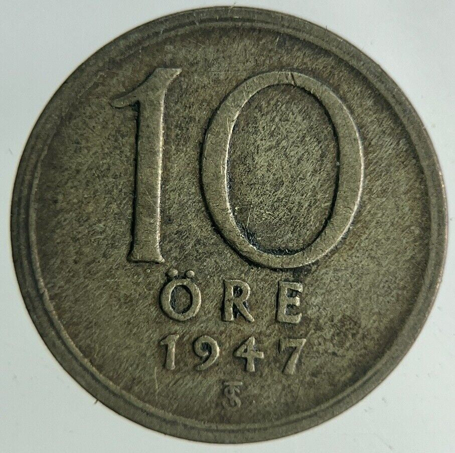 1947 Sweden 10 Ore Silver Coin | Fine Collectable Grade