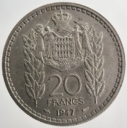 1947 Monaco Louis II 20 Francs Coin | Very High Grade | a6736