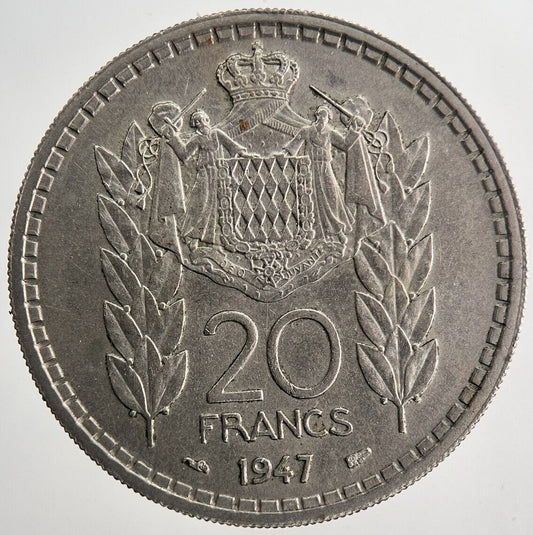 1947 Monaco Louis II 20 Francs Coin | Very High Grade | a6736