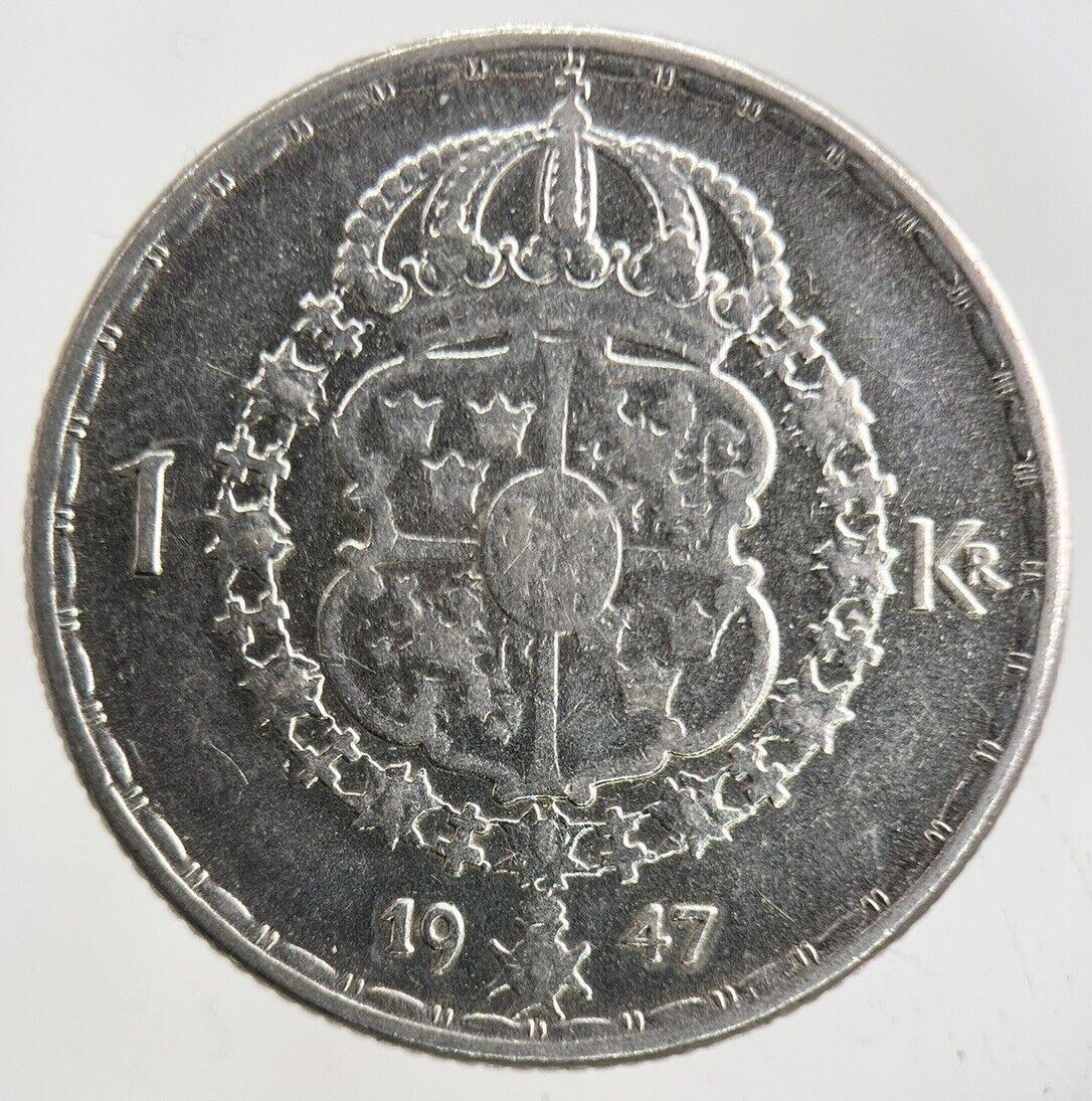1947 Sweden 1 Krona Silver Coin | Fine Collectable Grade