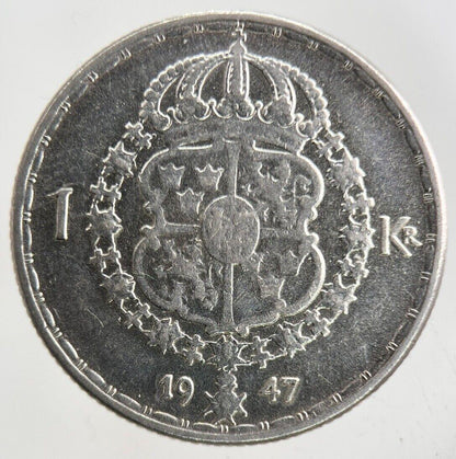 1947 Sweden 1 Krona Silver Coin | Fine Collectable Grade