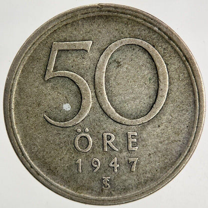 1947 Sweden 50 Ore Silver Coin | Collectable Grade