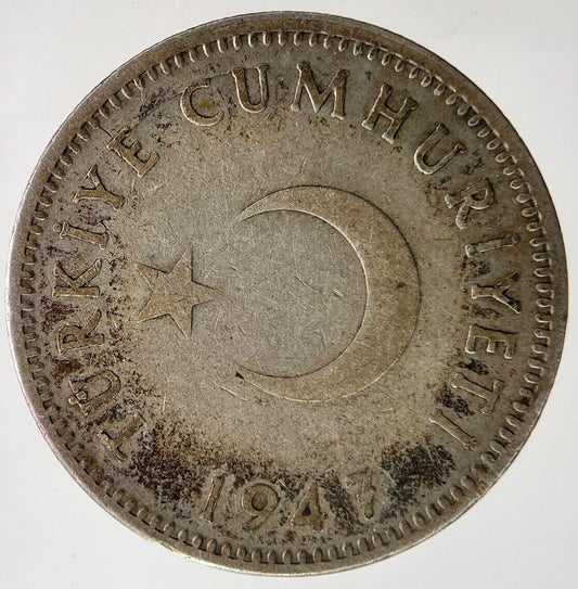 1947 Turkey 1 Lira Silver Coin | Fine Collectable Grade