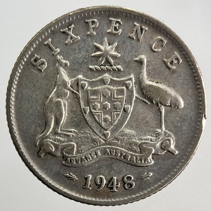1948 Australia Sixpence Silver Coin | Fine Collectable Grade