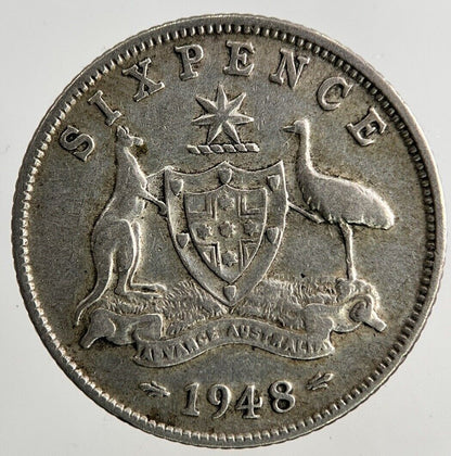 1948 Australia Sixpence Silver Coin | Fine Collectable Grade