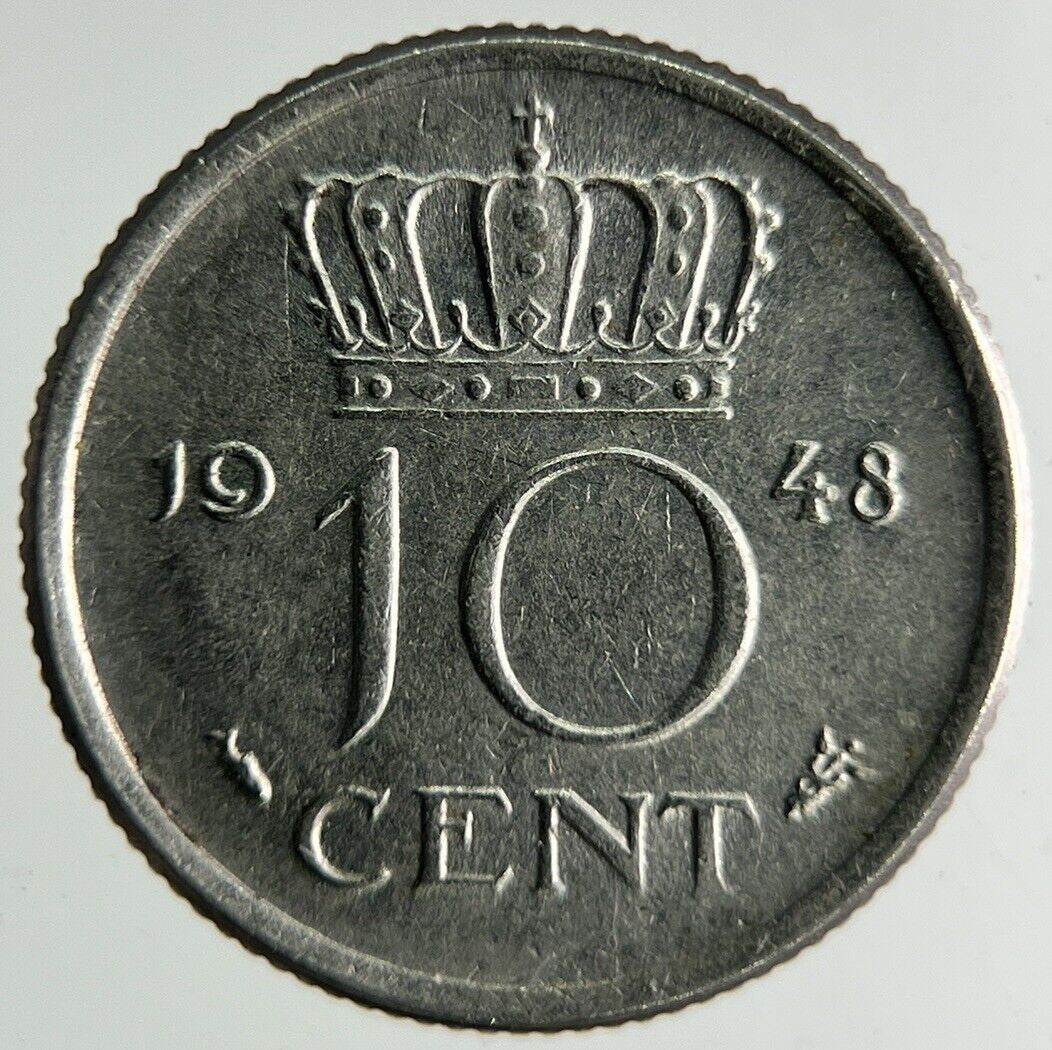 1948 Netherlands 10 Cents Silver Coin | Fine Collectable Grade