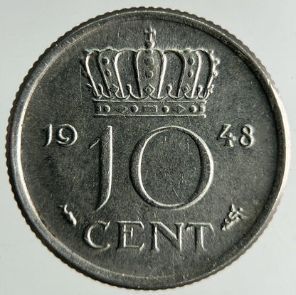 1948 Netherlands 10 Cents Silver Coin | Fine Collectable Grade