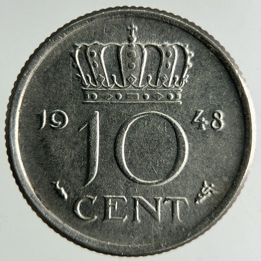 1948 Netherlands 10 Cents Silver Coin | Fine Collectable Grade