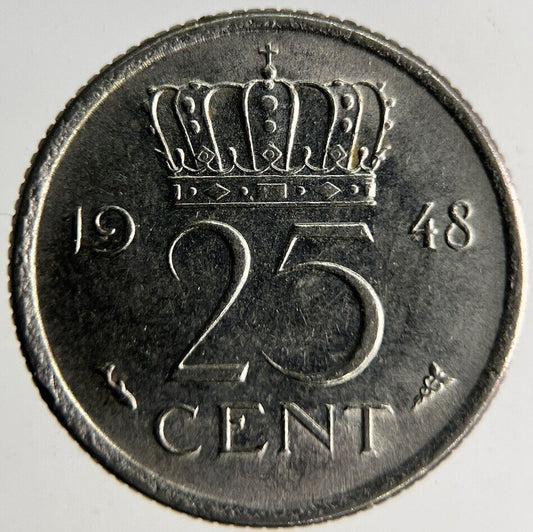 1948 Netherlands 25 Cents Coin | Fine Collectable Grade
