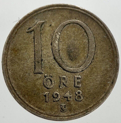 1948 Sweden 10 Ore Silver Coin | Fine Collectable Grade | a7304