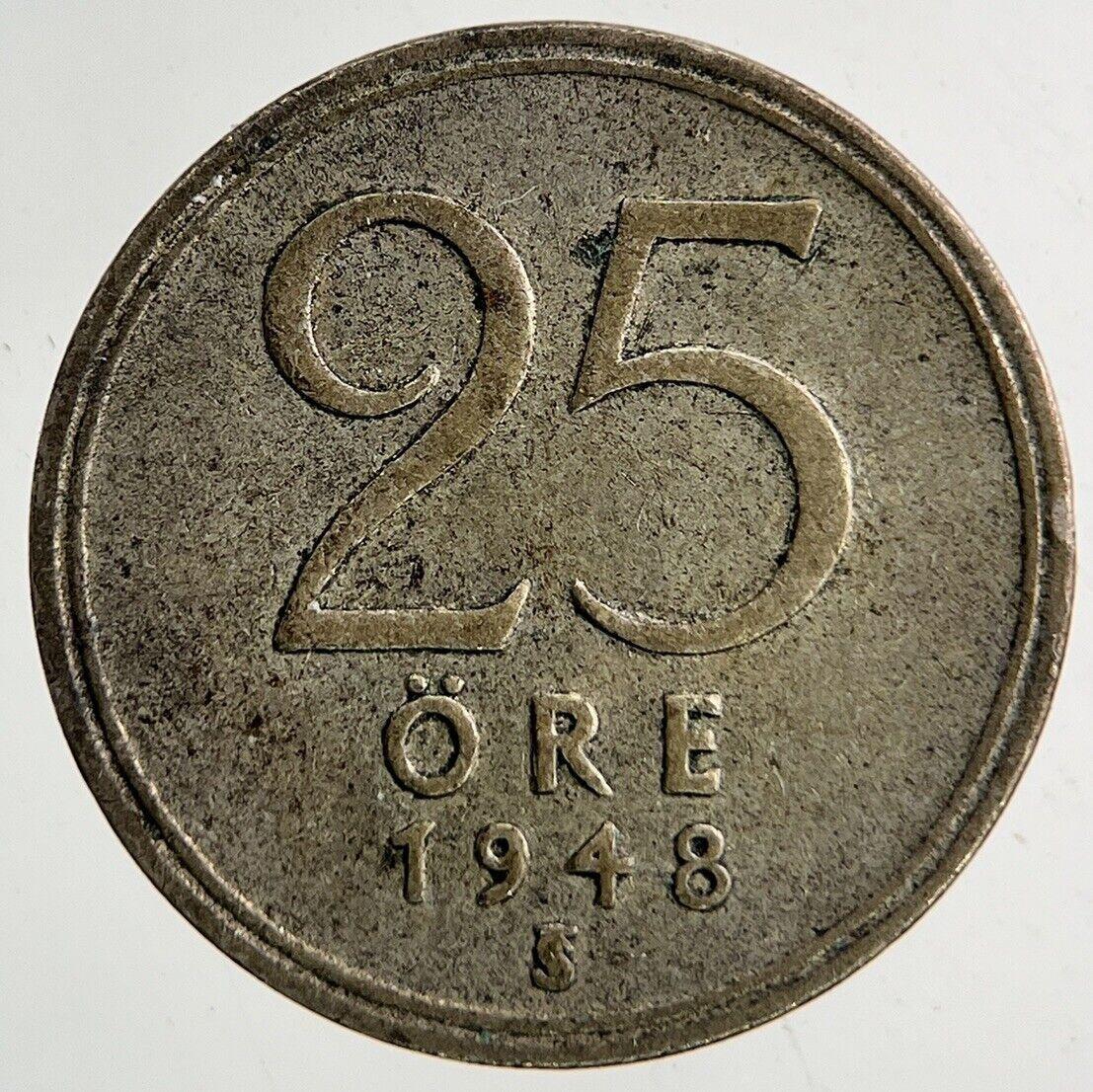 1948 Sweden 25 Ore Silver Coin | Fine Collectable Grade