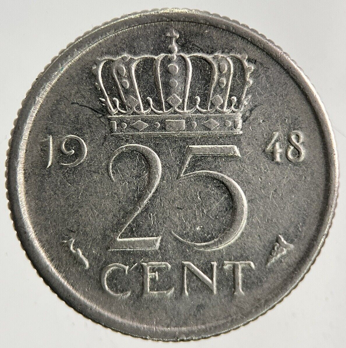 1948 Netherlands 25 Cents Coin | Fine Collectable Grade