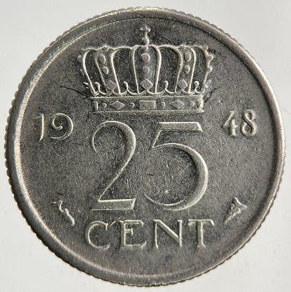 1948 Netherlands 25 Cents Coin | Fine Collectable Grade