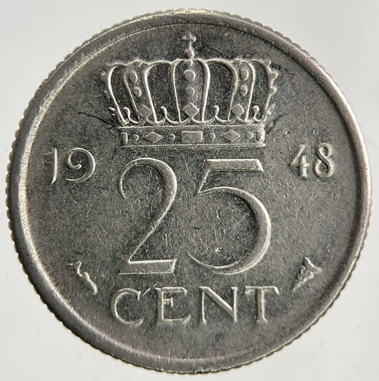 1948 Netherlands 25 Cents Coin | Fine Collectable Grade