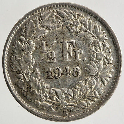 1948 Switzerland Swiss 1/2 Half Franc Silver Coin | Fine Collectable Grade