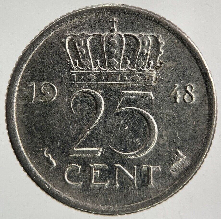 1948 Netherlands 25 Cents Coin | Fine Collectable Grade