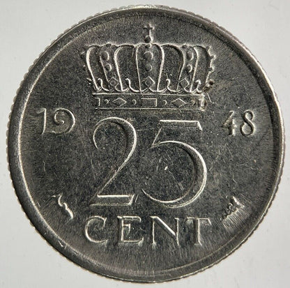 1948 Netherlands 25 Cents Coin | Fine Collectable Grade