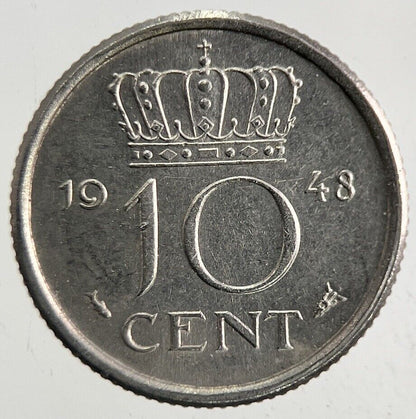 1948 Netherlands 10 Cent Coin | Very High Grade