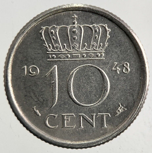 1948 Netherlands 10 Cent Coin | Very High Grade