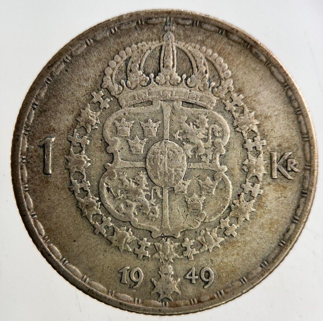 1949 Sweden 1 Krona Silver Coin | Fine Collectable Grade