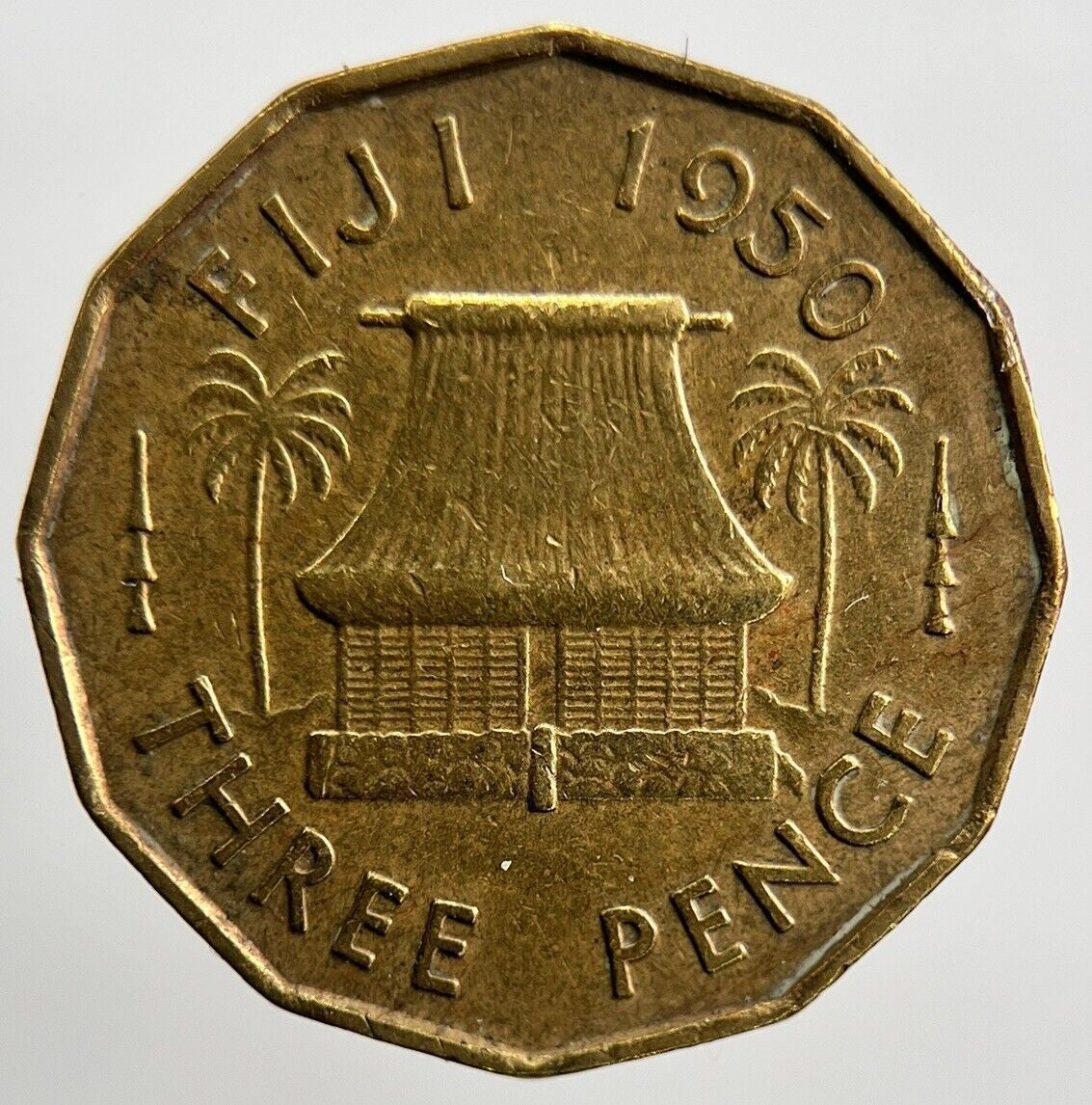 1950 Fiji Brass Threepence Coin | Fine Collectable Grade | a2111