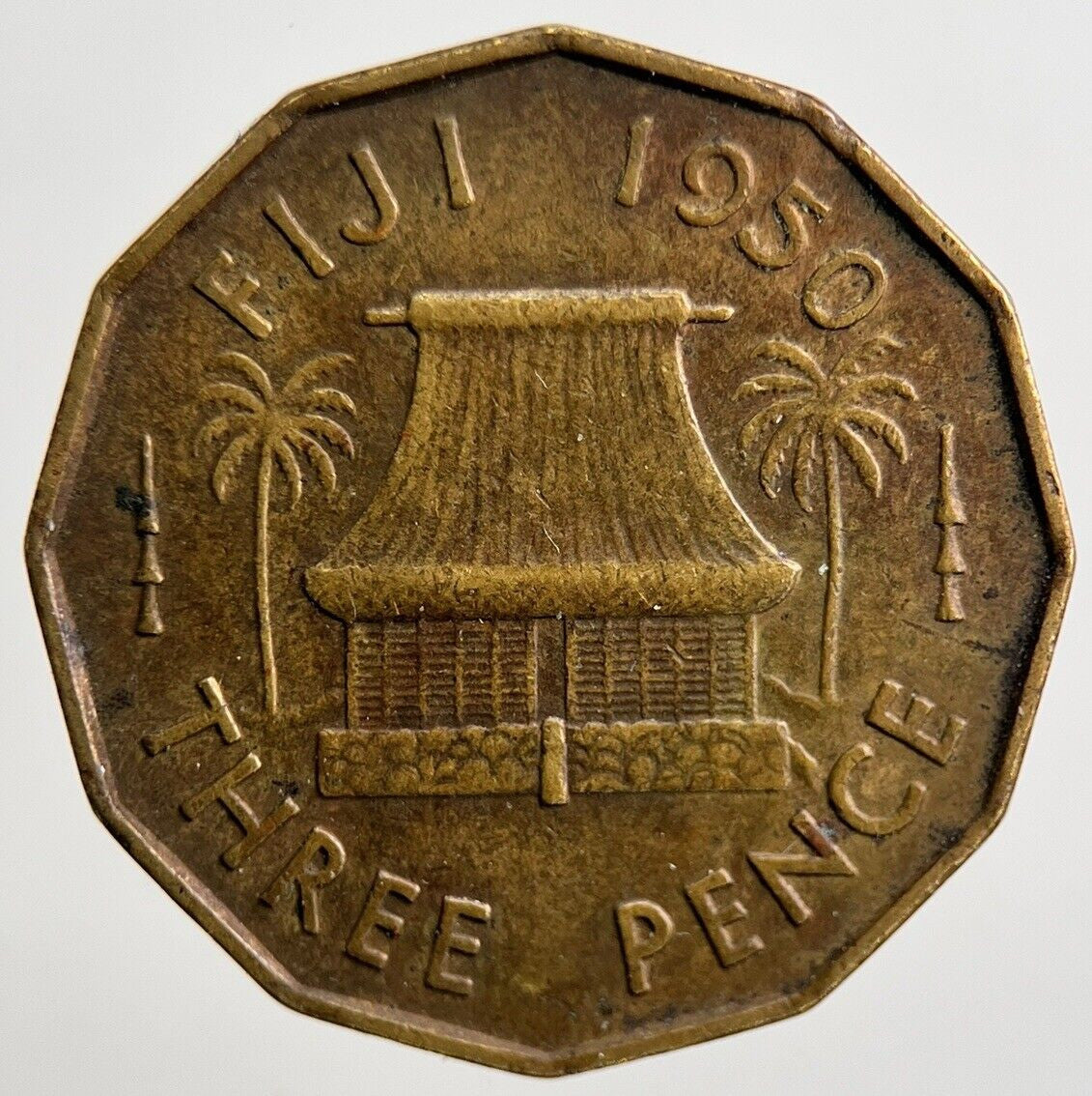 1950 Fiji Brass Threepence Coin | Fine Collectable Grade | a2123