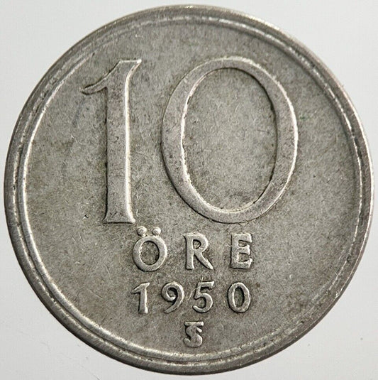 1950 Sweden 10 Ore Silver Coin | Fine Collectable Grade | a7830