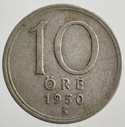 1950 Sweden 10 Ore Silver Coin | Fine Collectable Grade | a7832
