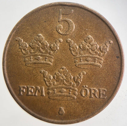 1950 Sweden 5 Ore Coin | Very High Grade | a4869