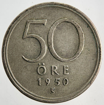 1950 Sweden 50 Ore Silver Coin | Fine Collectable Grade