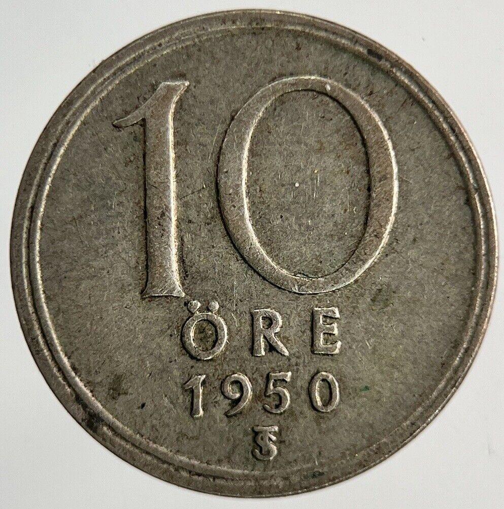 1950 Sweden 10 Ore Silver Coin | Fine Collectable Grade