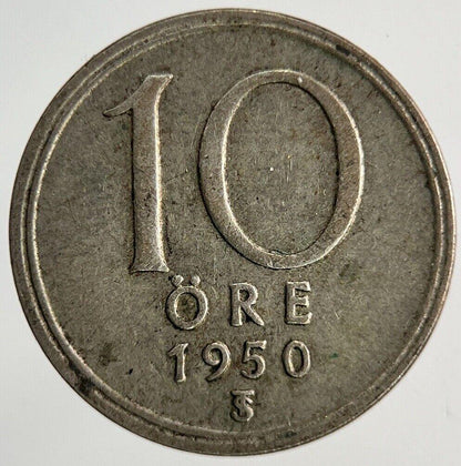 1950 Sweden 10 Ore Silver Coin | Fine Collectable Grade