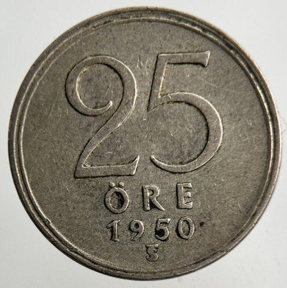 1950 Sweden 25 Ore Silver Coin | Fine Collectable Grade