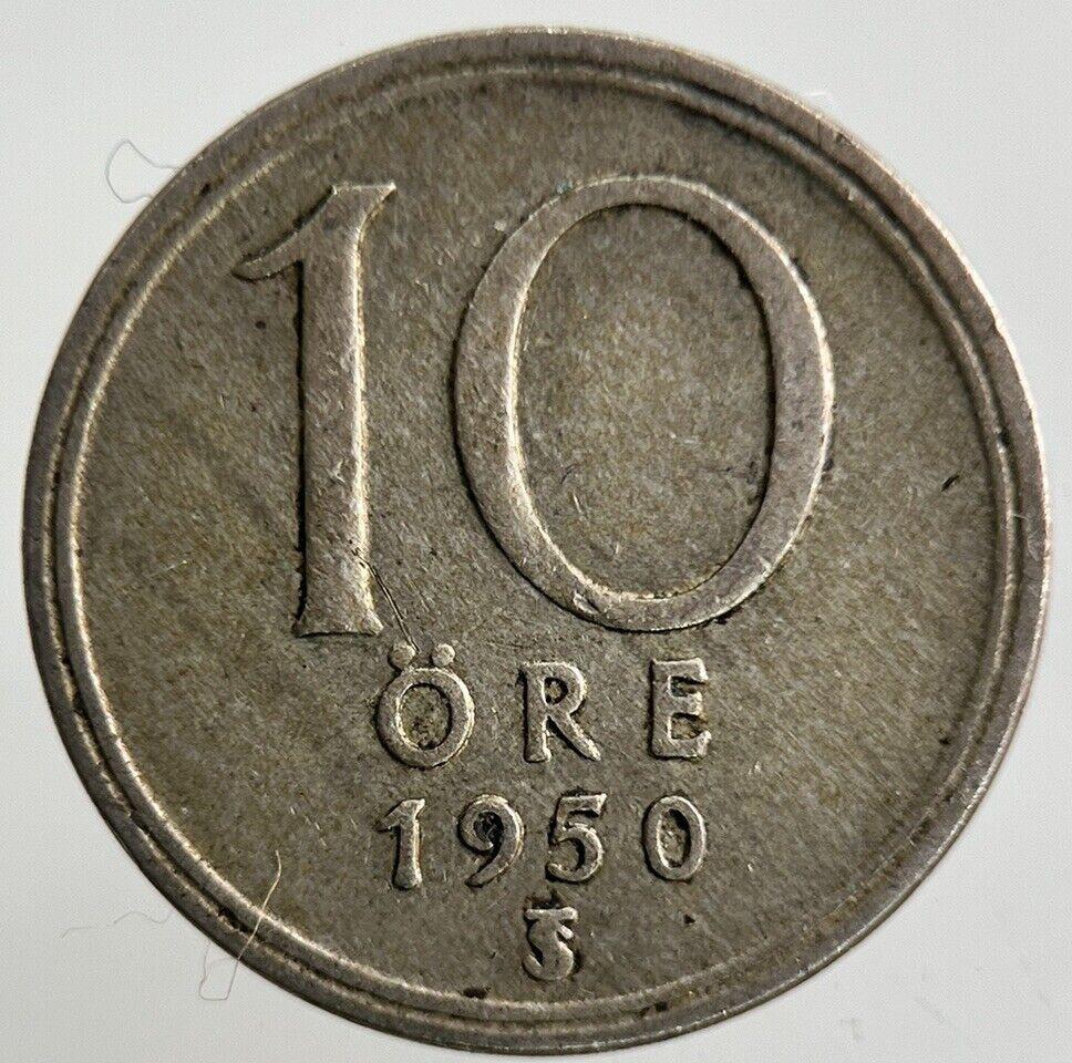 1950 Sweden 10 Ore Silver Coin | Fine Collectable Grade