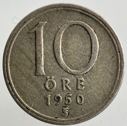 1950 Sweden 10 Ore Silver Coin | Fine Collectable Grade