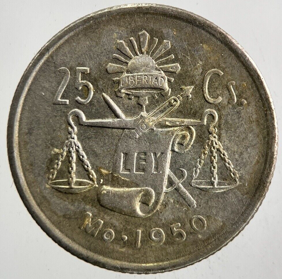 1950 Mexico 25 Centavos Silver Coin | Very High Grade