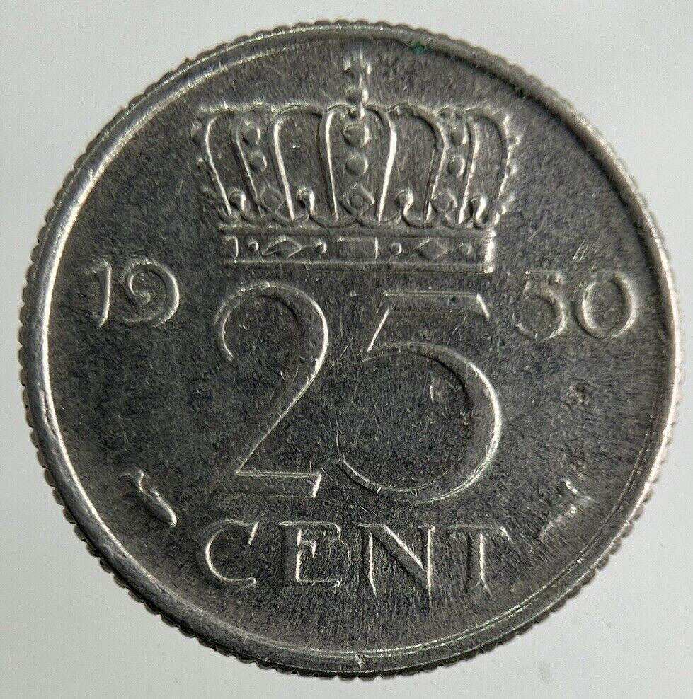 1950 Netherlands 25 Cents Coin | Fine Collectable Grade