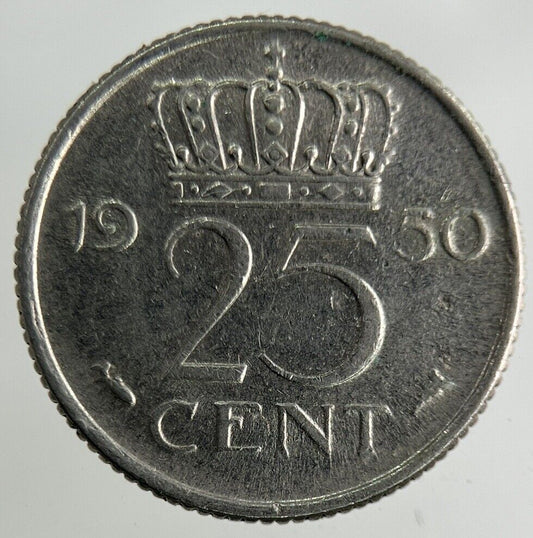 1950 Netherlands 25 Cents Coin | Fine Collectable Grade