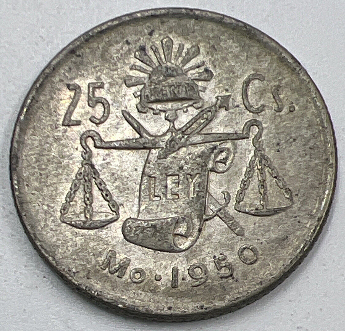 1950 Mexico 25 Centavos Silver Coin | Fine Collectable Grade | a1359