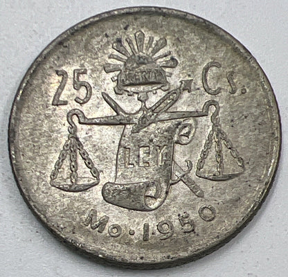 1950 Mexico 25 Centavos Silver Coin | Fine Collectable Grade | a1359