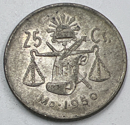 1950 Mexico 25 Centavos Silver Coin | Fine Collectable Grade | a1359